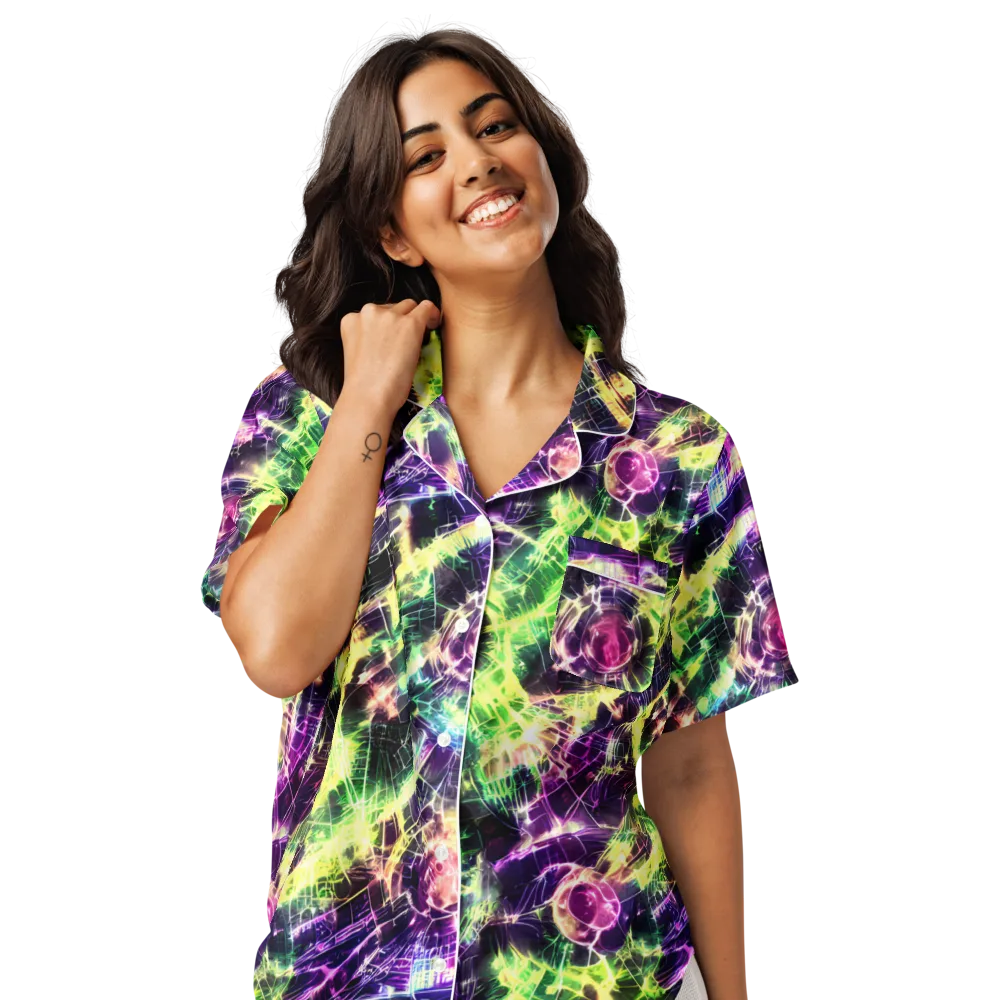 Ultraviolet Collision on Women's Short Sleeve Pajama Top — Front