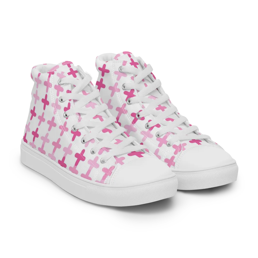 Candy Crosses on Men's High Top Canvas Shoes — Right Front