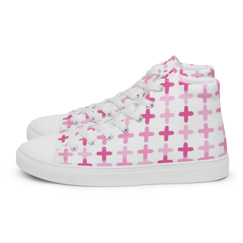 Candy Crosses on Men's High Top Canvas Shoes — Left