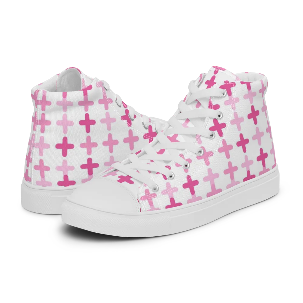 Candy Crosses on Men's High Top Canvas Shoes — Left