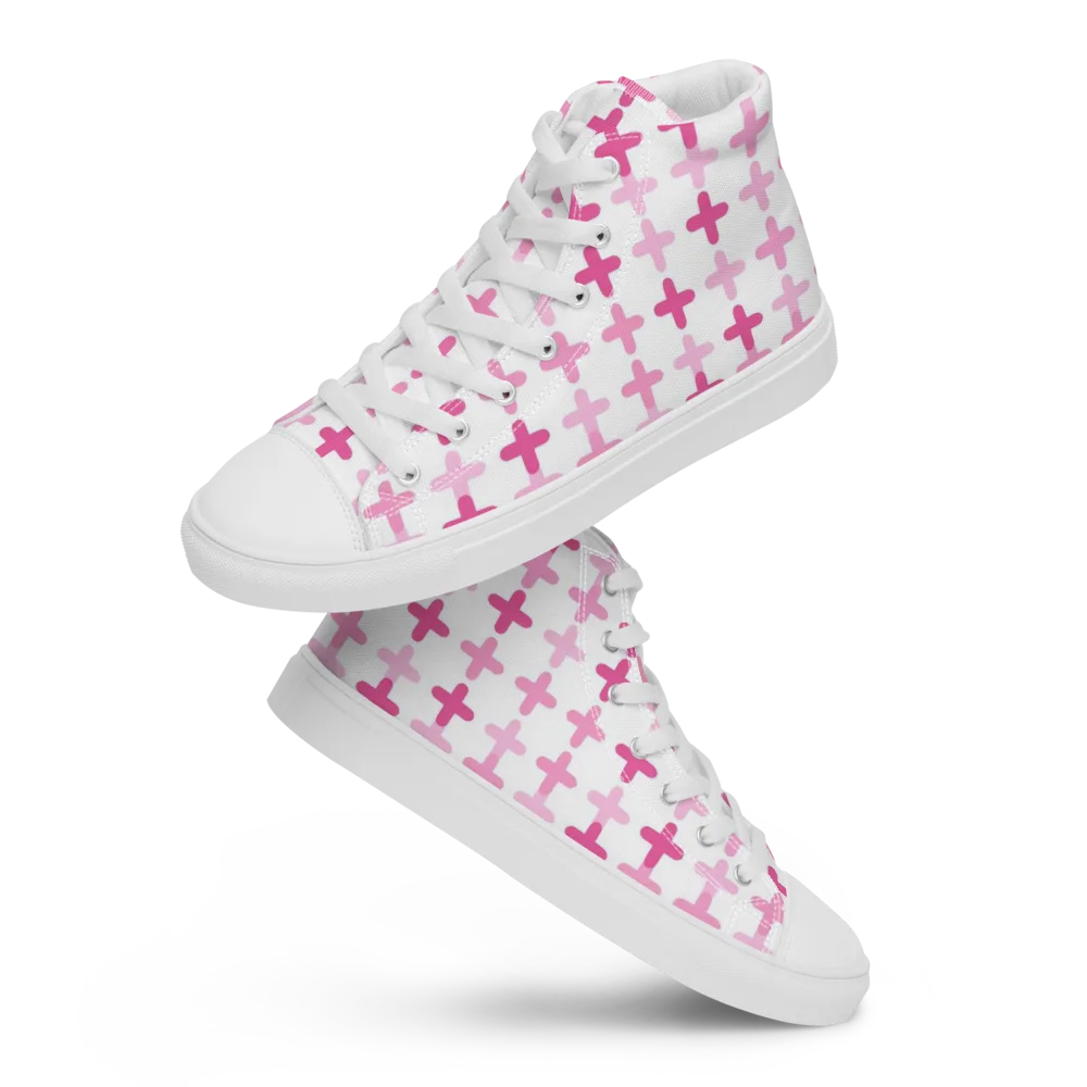 Candy Crosses on Men's High Top Canvas Shoes — Front