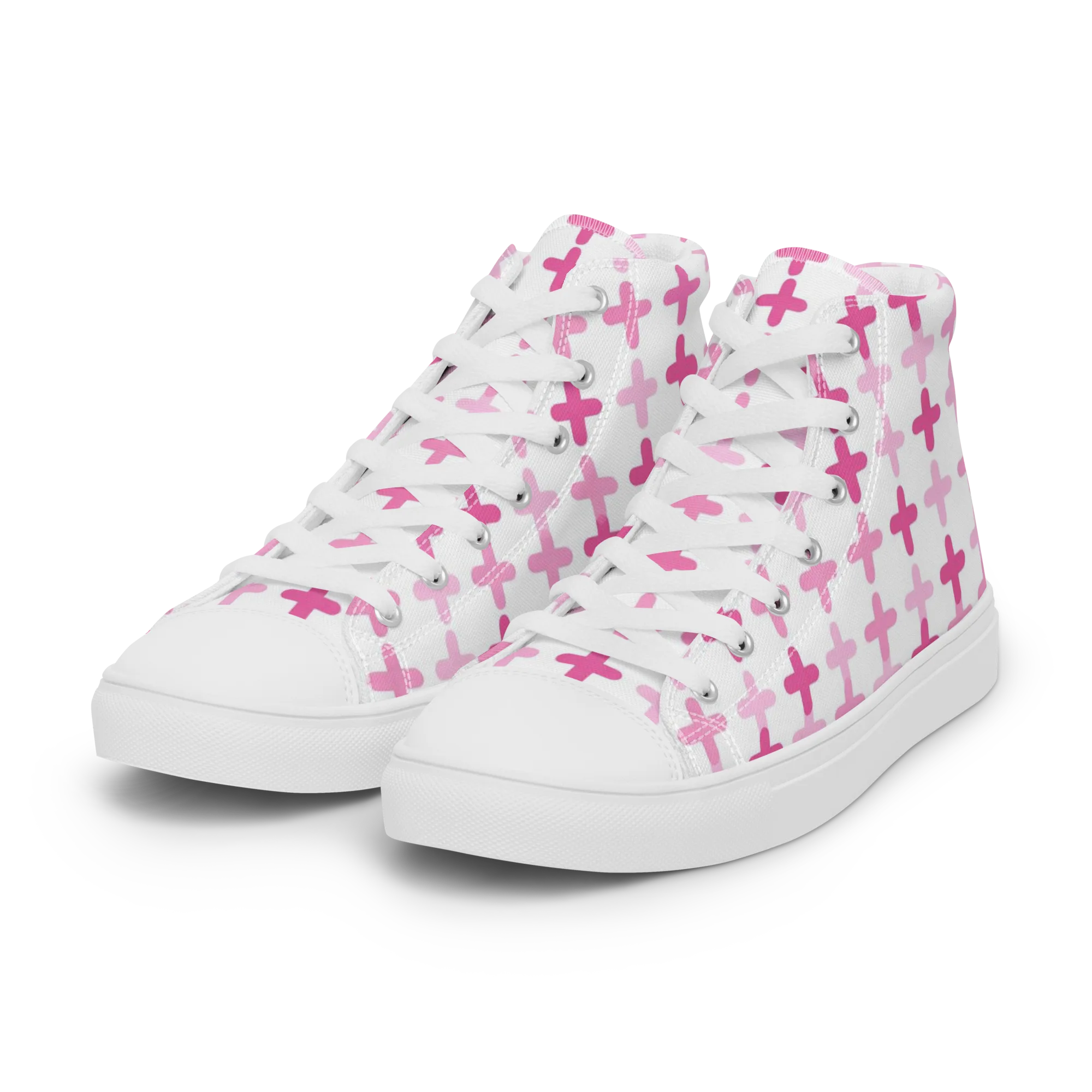 Candy Crosses on Women's High Top Canvas Shoes — Left Front