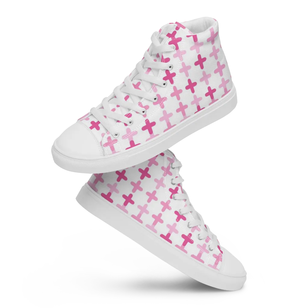 Candy Crosses on Women's High Top Canvas Shoes — Front