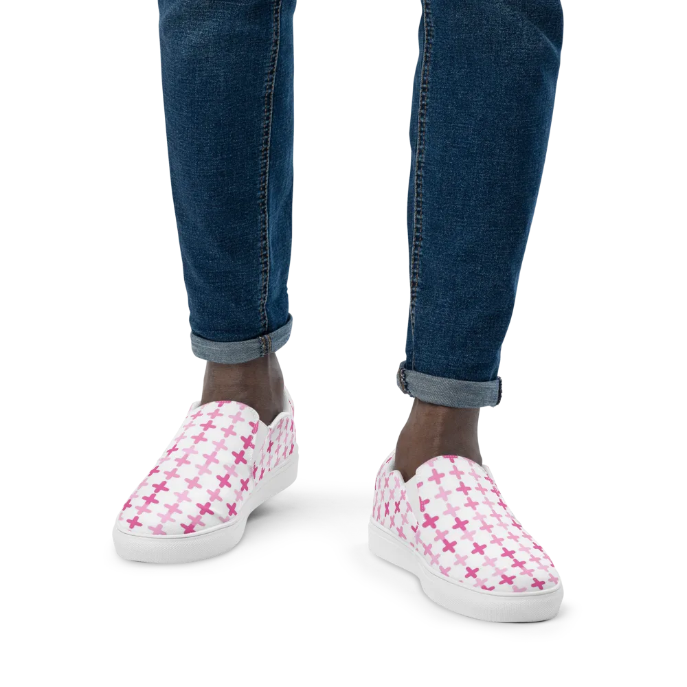 Candy Crosses on Men's Slip-On Canvas Shoes — Front