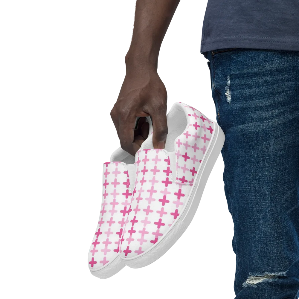 Candy Crosses on Men's Slip-On Canvas Shoes — Left Front