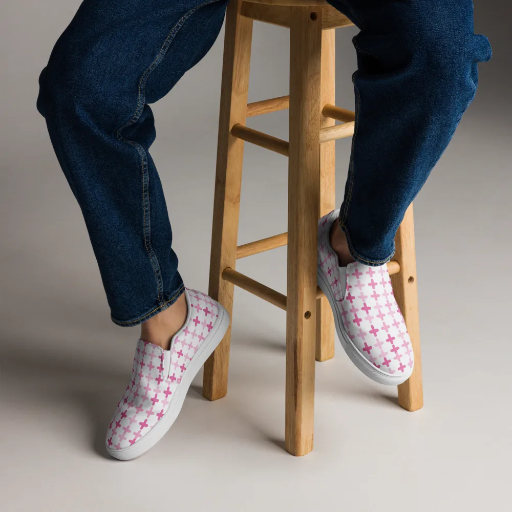 Candy Crosses on Men's Slip-On Canvas Shoes — Front