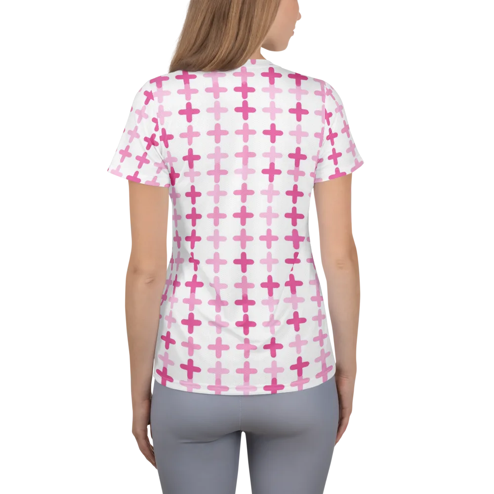 Candy Crosses on Women's Athletic T-Shirt — Back