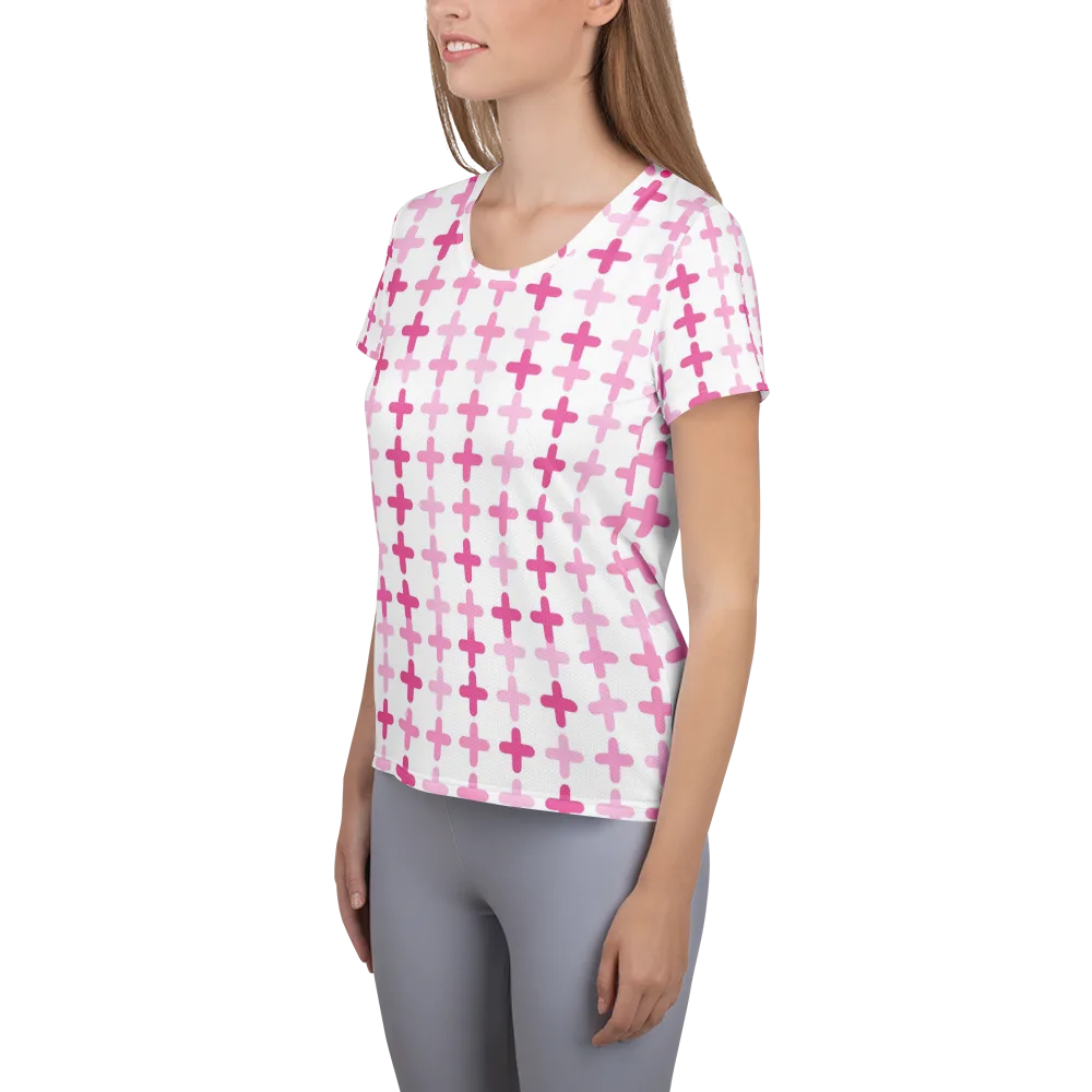 Candy Crosses on Women's Athletic T-Shirt — Left