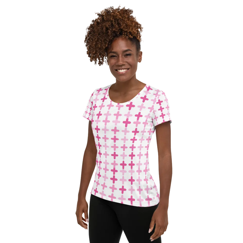 Candy Crosses on Women's Athletic T-Shirt — Left