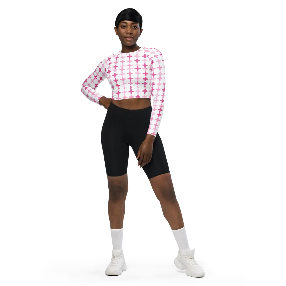 Candy Crosses on Long Sleeve Crop Top — Front