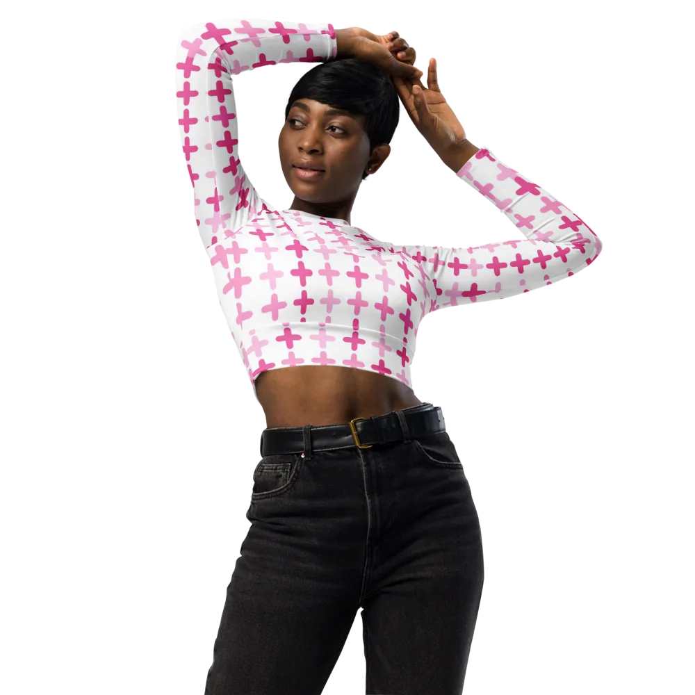 Candy Crosses on Long Sleeve Crop Top — Front