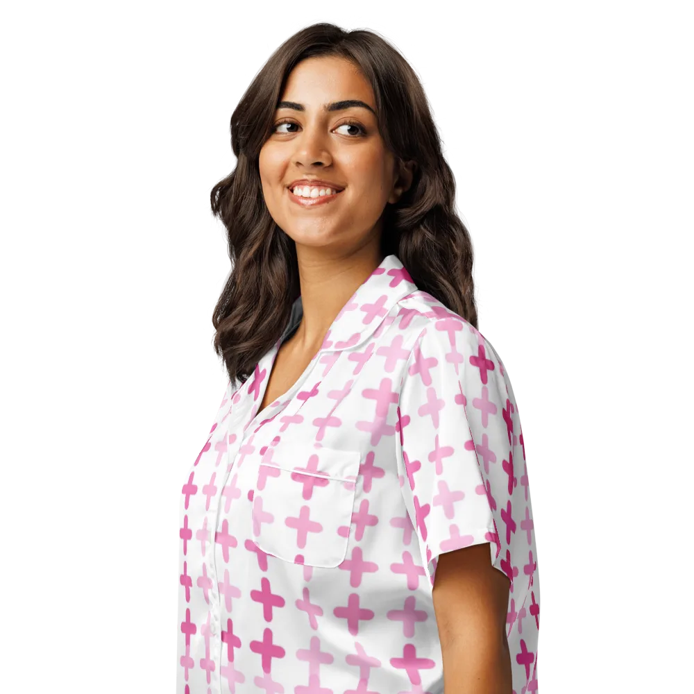 Candy Crosses on Women's Short Sleeve Pajama Top — Left Front