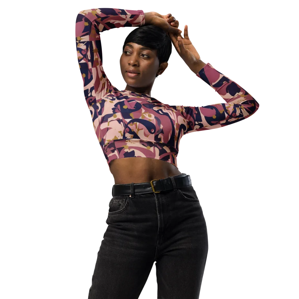 Plum Petal on Long Sleeve Crop Top — Front