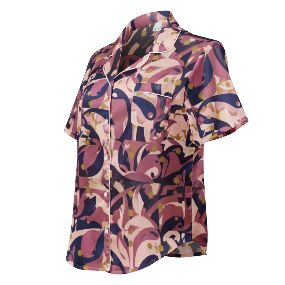 Plum Petal on Women's Short Sleeve Pajama Top — Left Front