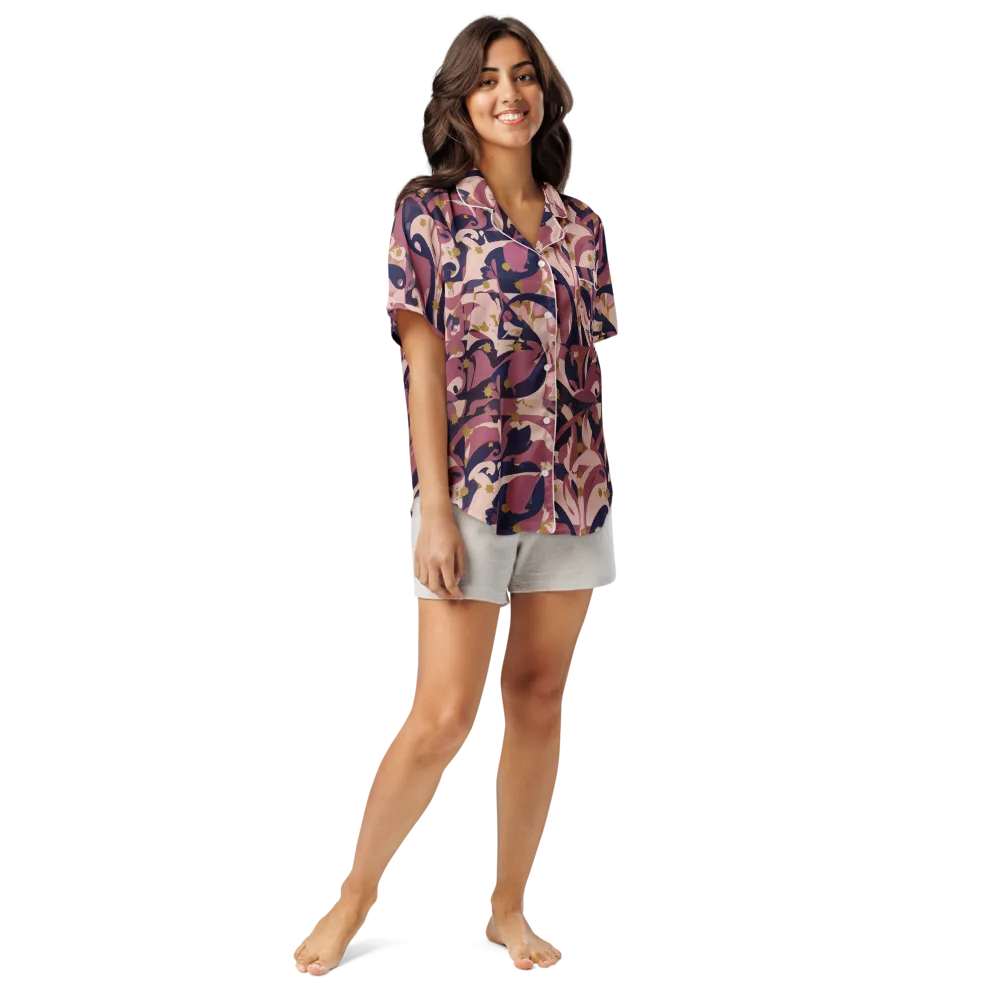 Plum Petal on Women's Short Sleeve Pajama Top — Front