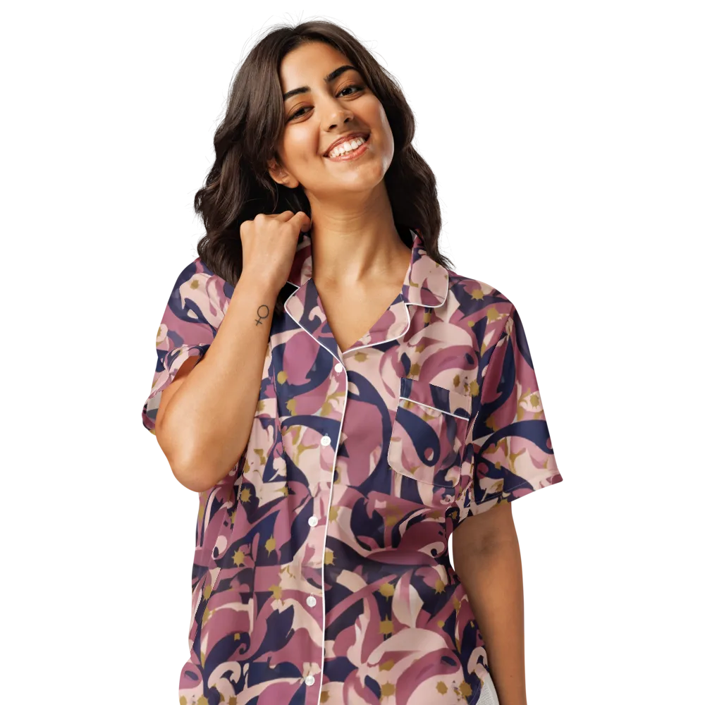Plum Petal on Women's Short Sleeve Pajama Top — Front