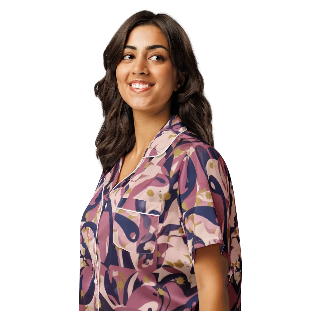 Plum Petal on Women's Short Sleeve Pajama Top — Left Front
