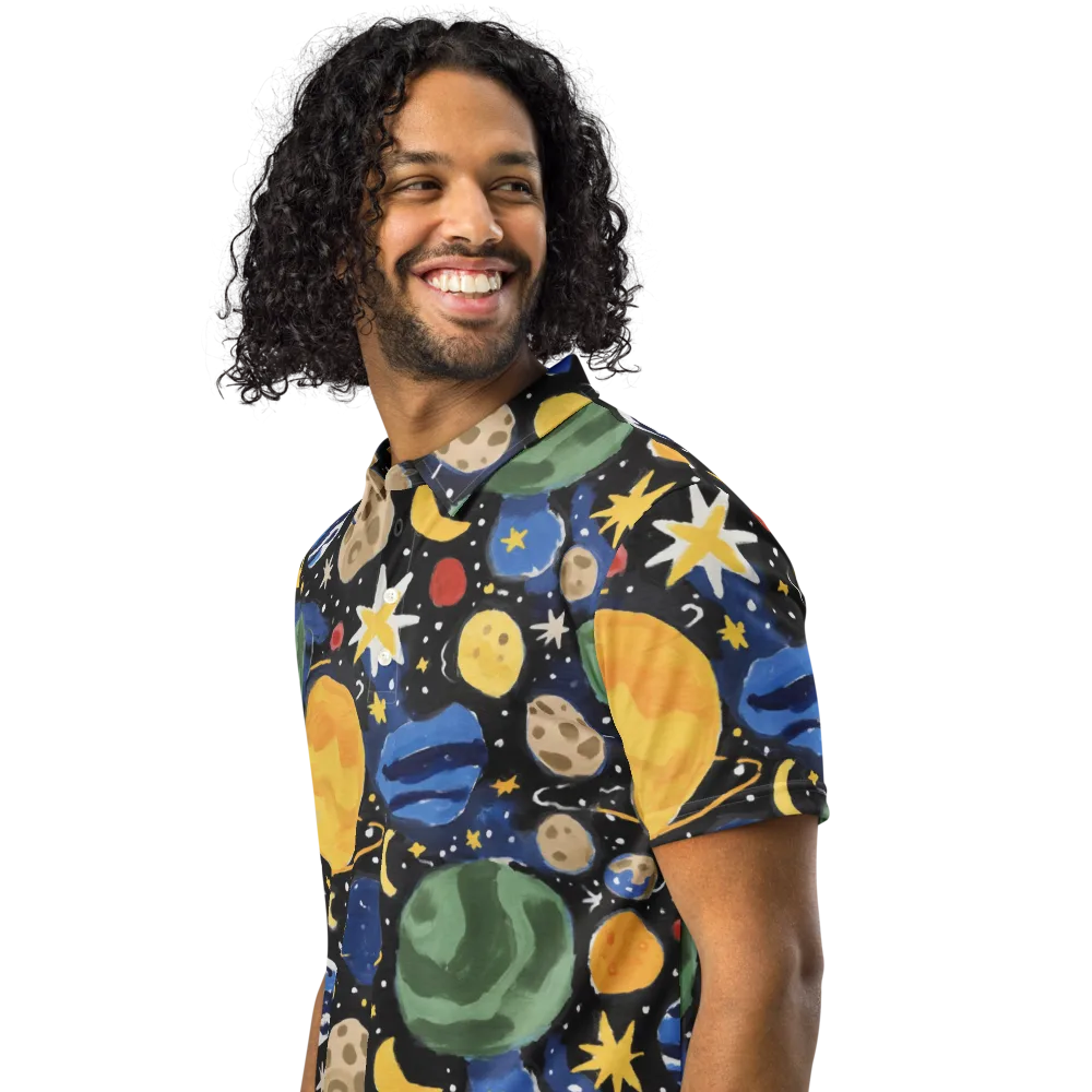 Starfield Picnic on Men's Slim Fit Polo Shirt — Left Front