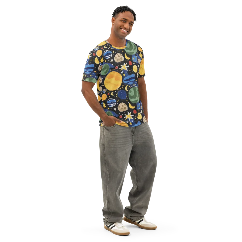 Starfield Picnic on Men's Cotton Crew Neck T-Shirt — Right Front