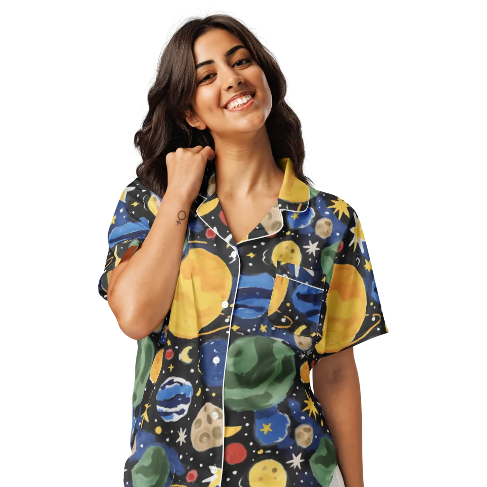 Starfield Picnic on Women's Short Sleeve Pajama Top — Front