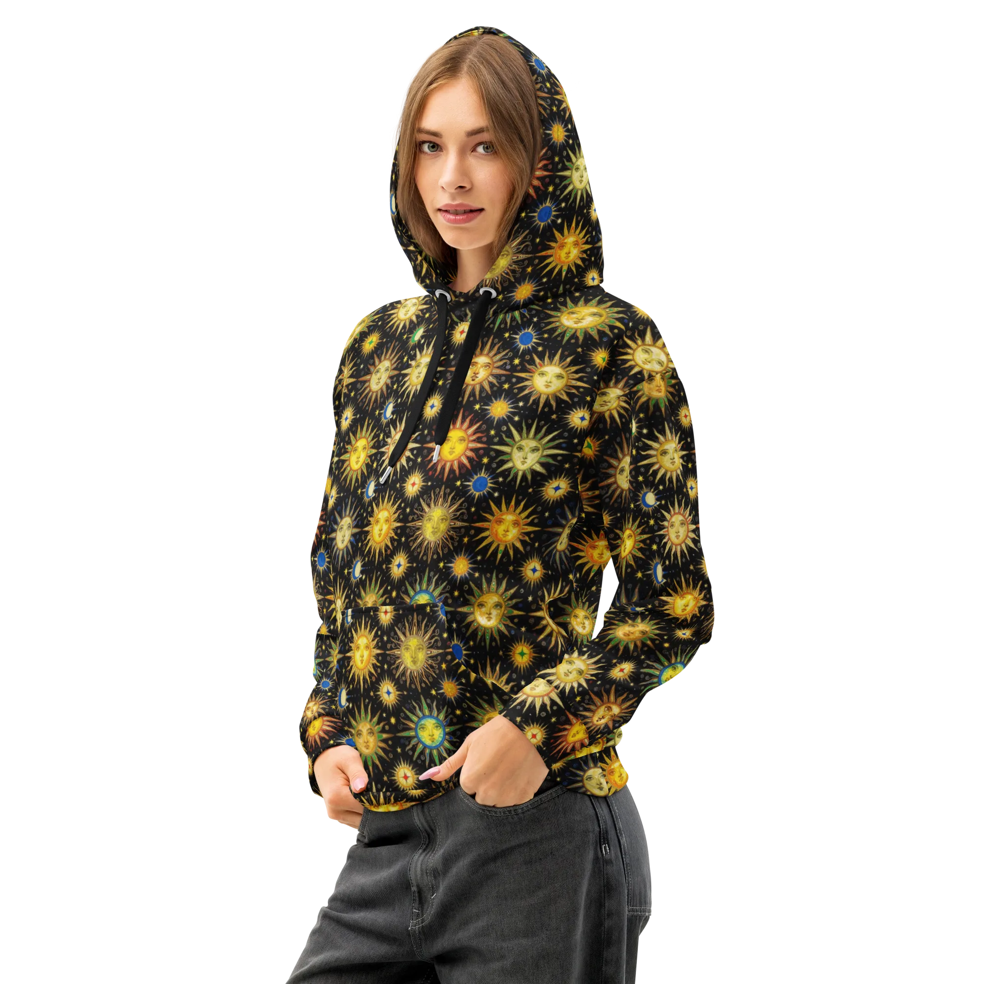 Celestial Masquerade on Cotton Hoodie — Left Front