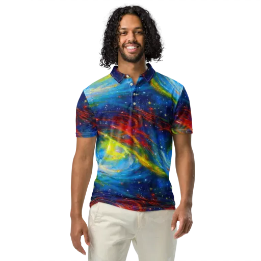 Deep-space Bloom on a Men's Slim Fit Polo Shirt