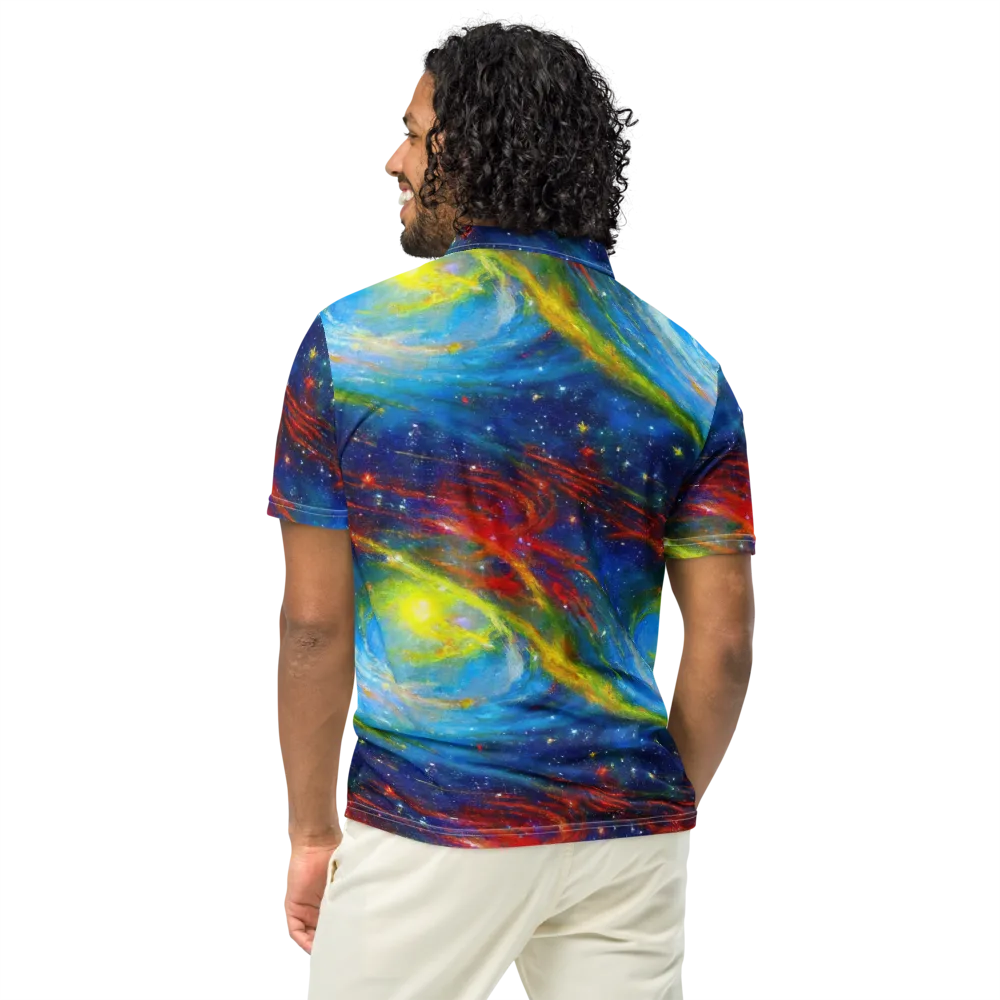 Deep-space Bloom on Men's Slim Fit Polo Shirt — Back