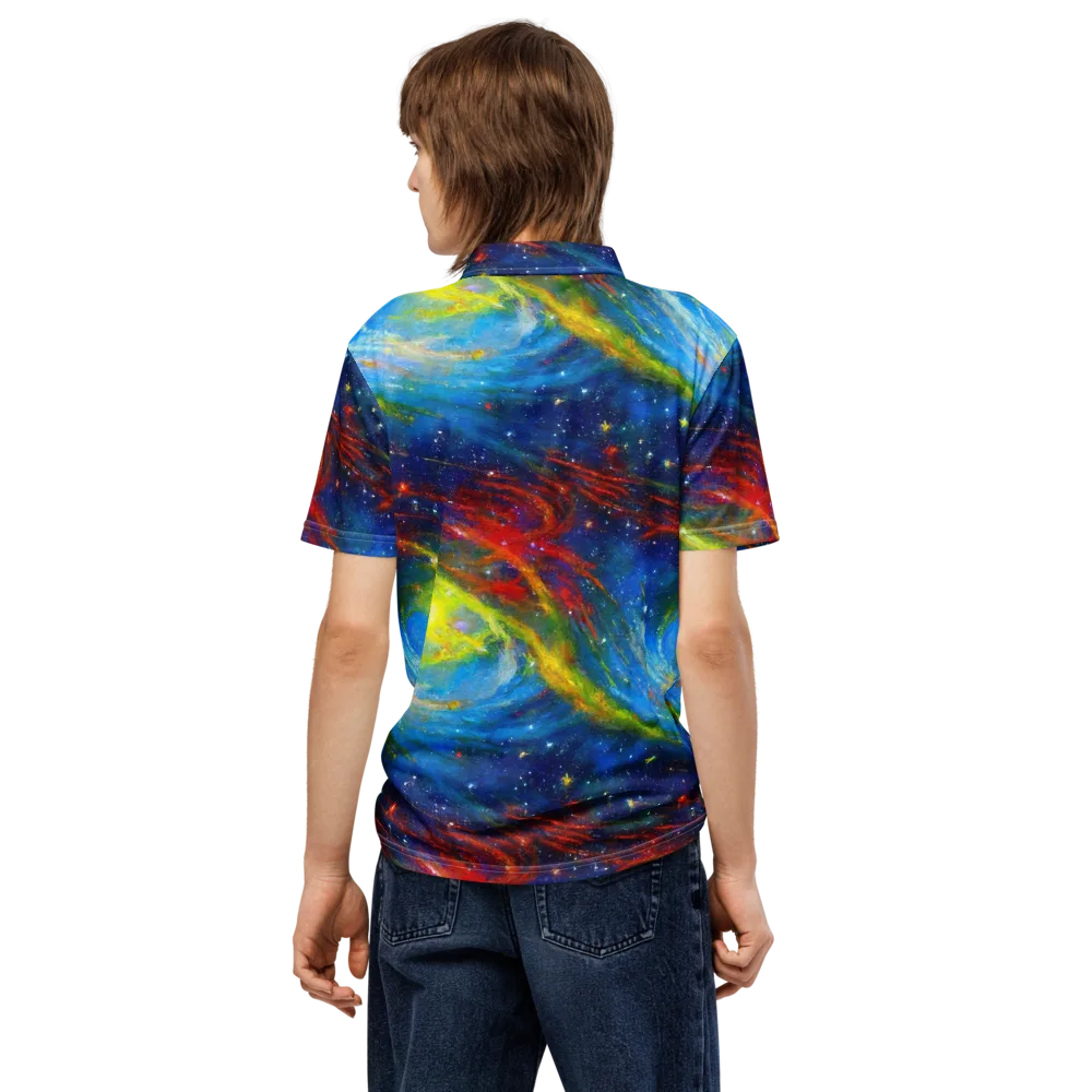 Deep-space Bloom on Men's Slim Fit Polo Shirt — Back
