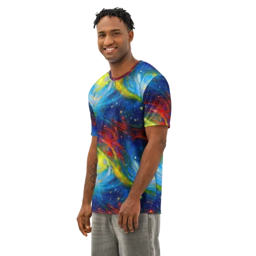 Deep-space Bloom on a Men's Cotton Crew Neck T-Shirt