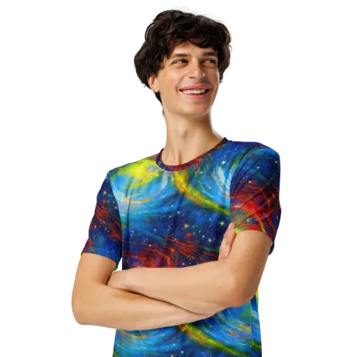 Deep-space Bloom on a Men's Crew Neck T-Shirt