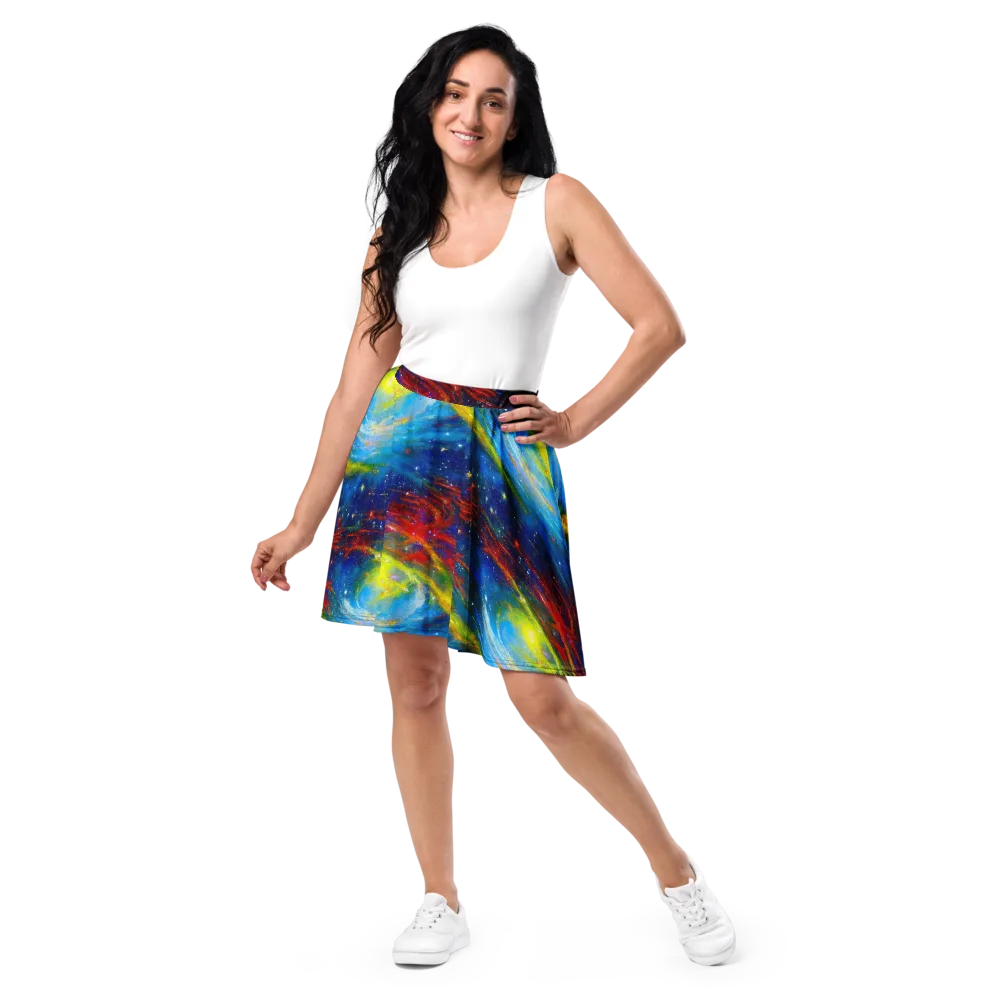 Deep-space Bloom on Skater Skirt — Front