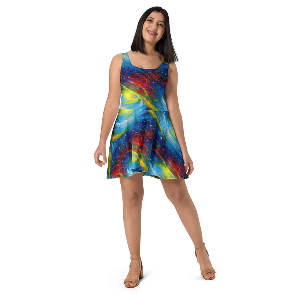 Deep-space Bloom on Skater Dress — Front