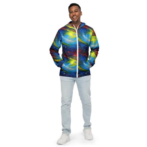 Deep-space Bloom on a Men's Windbreaker