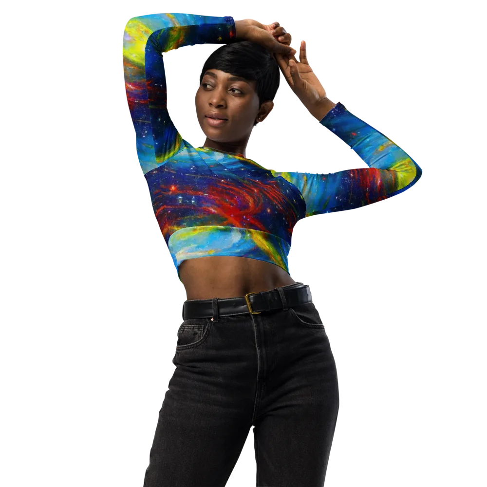 Deep-space Bloom on Long Sleeve Crop Top — Front