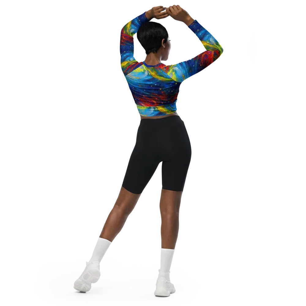 Deep-space Bloom on Long Sleeve Crop Top — Back