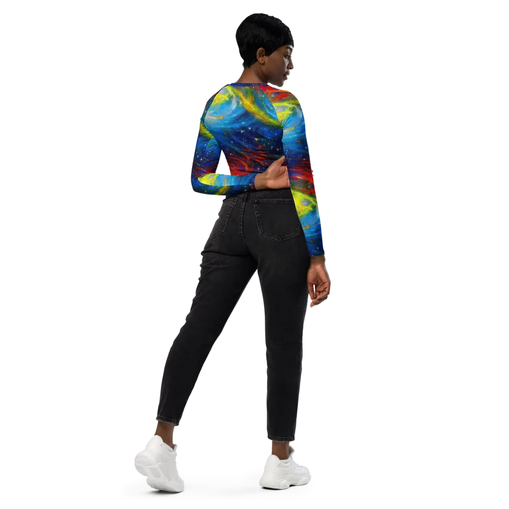 Deep-space Bloom on Long Sleeve Crop Top — Right Back