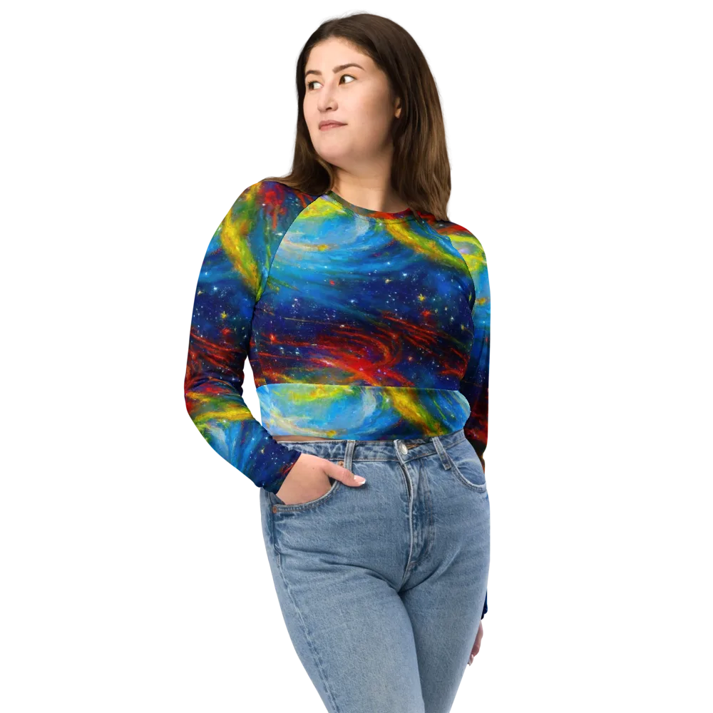Deep-space Bloom on Long Sleeve Crop Top — Front