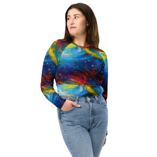 Deep-space Bloom on a Long Sleeve Crop Top