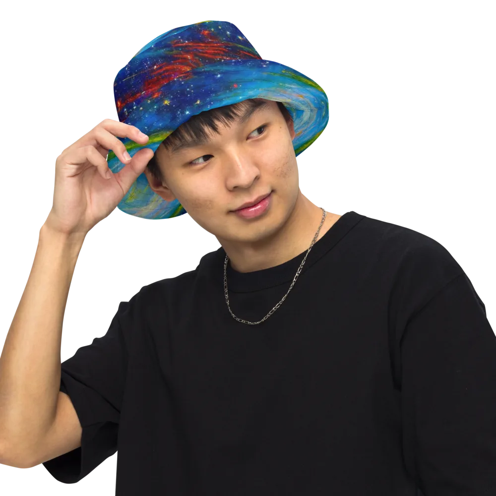 Deep-space Bloom on Reversible Bucket Hat — Front Inside