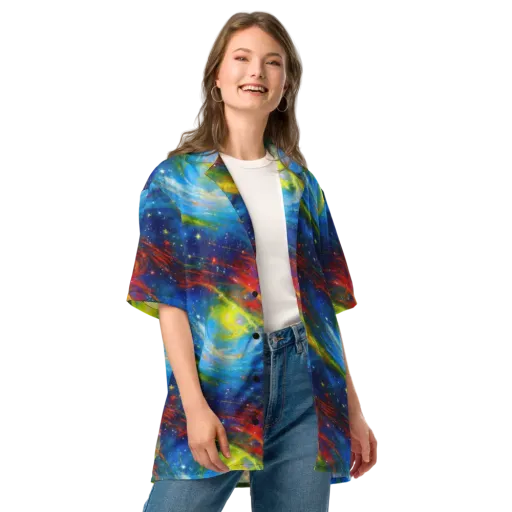 Deep-space Bloom on a Button Shirt