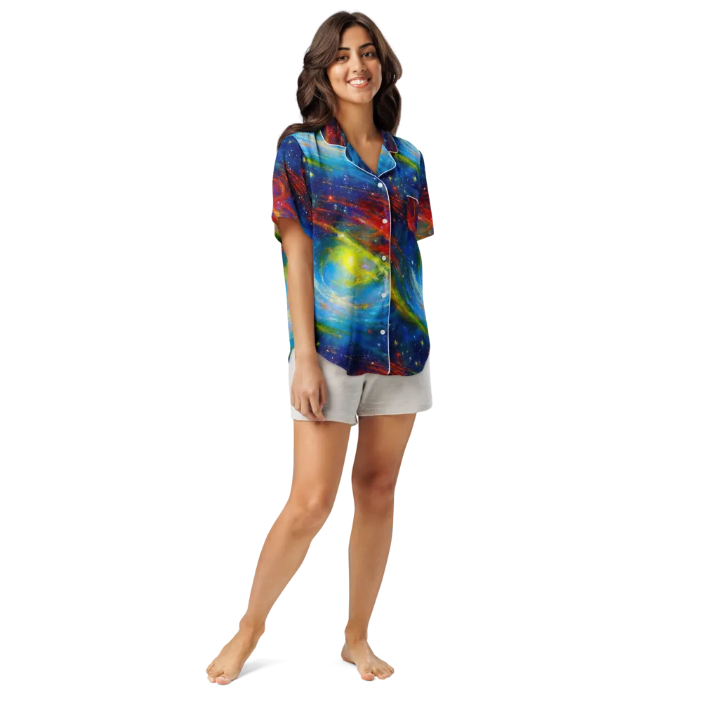 Deep-space Bloom on Women's Short Sleeve Pajama Top — Front