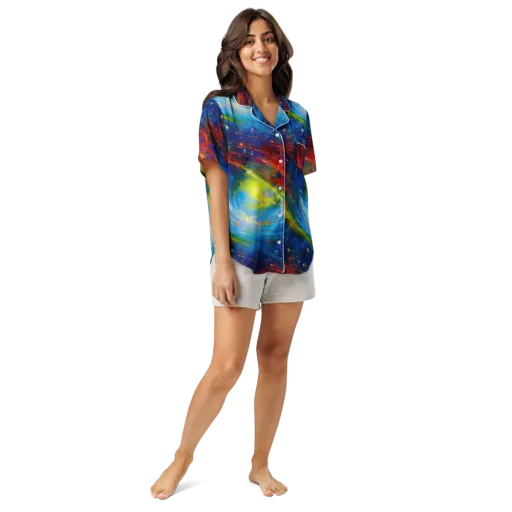 Deep-space Bloom on a Women's Short Sleeve Pajama Top