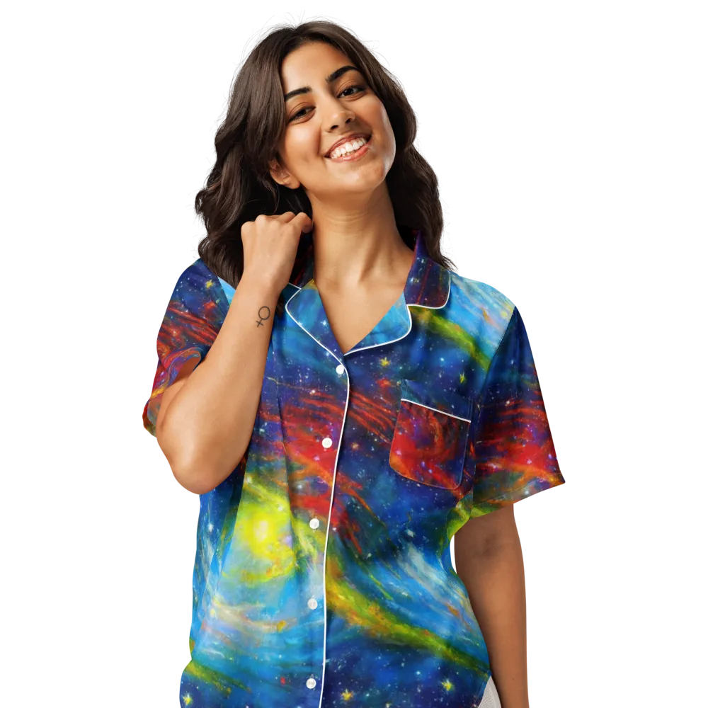 Deep-space Bloom on Women's Short Sleeve Pajama Top — Front