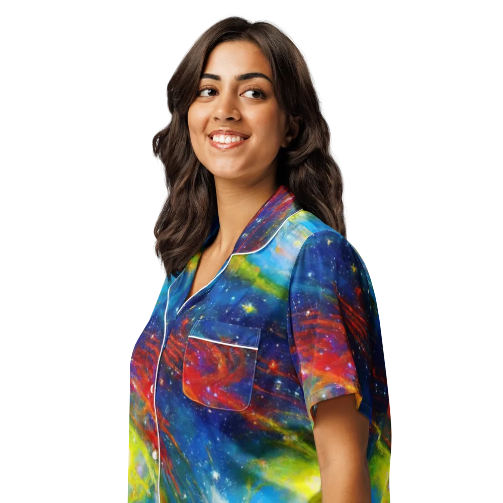 Deep-space Bloom on Women's Short Sleeve Pajama Top — Left Front
