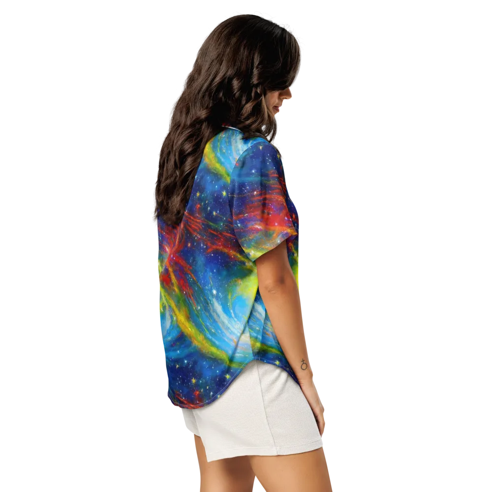 Deep-space Bloom on Women's Short Sleeve Pajama Top — Right Back