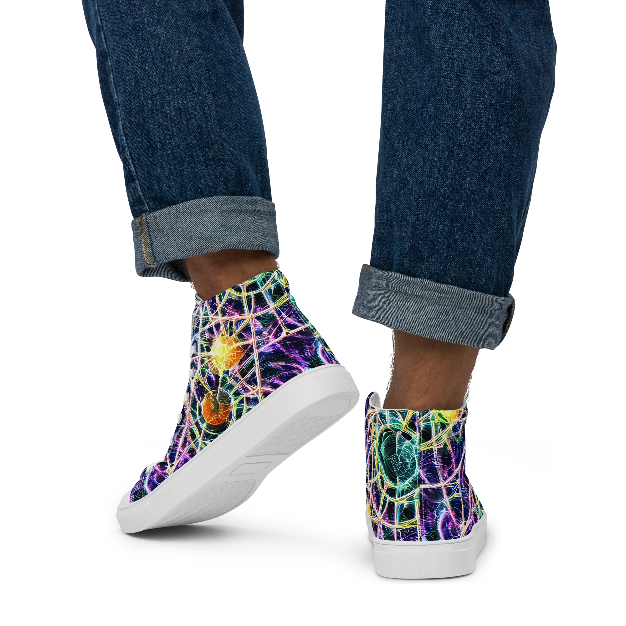 Wölfli Web on Men's High Top Canvas Shoes — Back