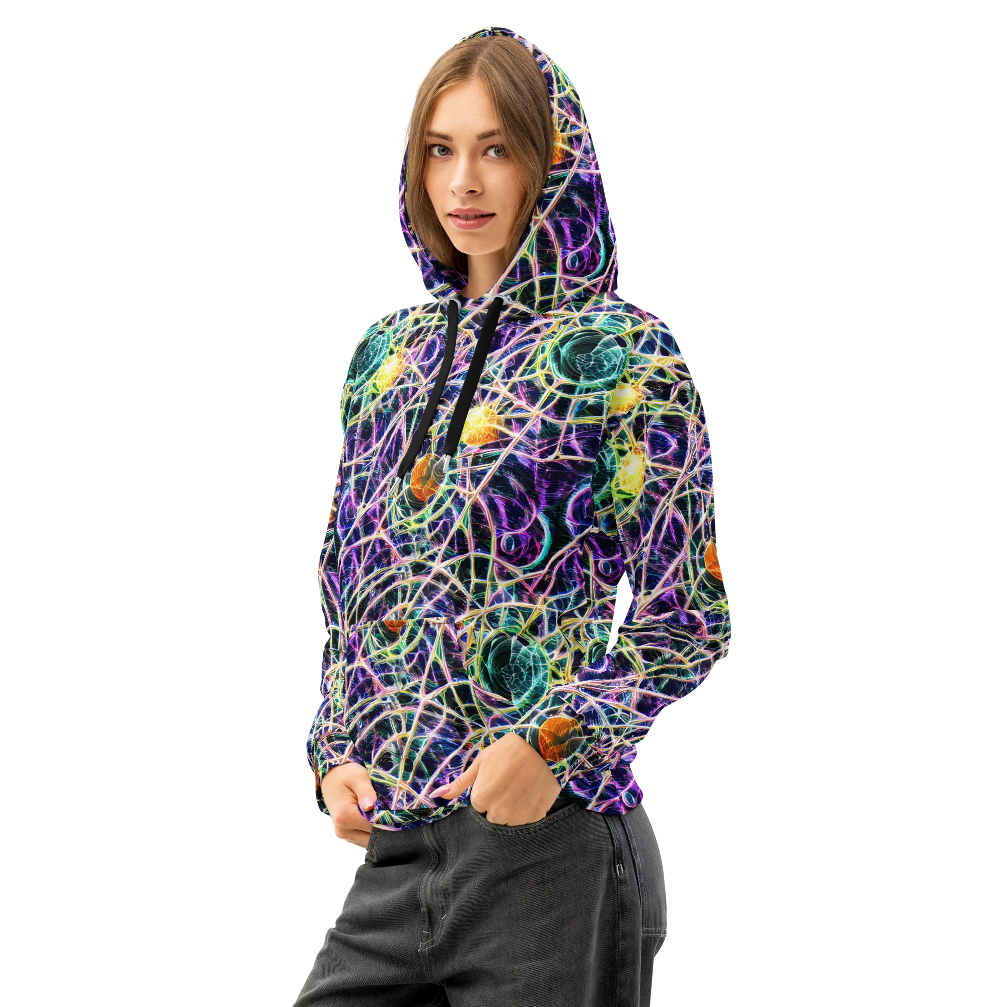 Wölfli Web on Cotton Hoodie — Left Front