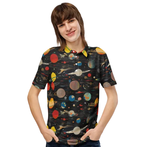 Black-sky Atlas on a Men's Slim Fit Polo Shirt