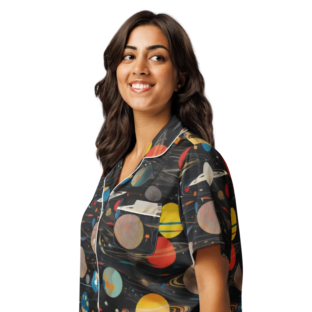 Black-sky Atlas on Women's Short Sleeve Pajama Top — Left Front