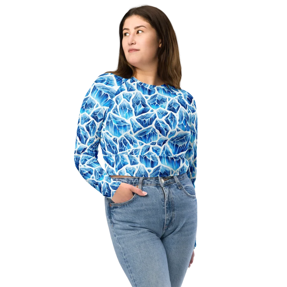 Glacial Mosaic on Long Sleeve Crop Top — Front